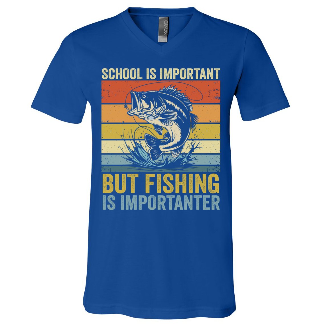 School Is Important But Fishing Is Importanter Funny Fishing Gift V-Neck T-Shirt