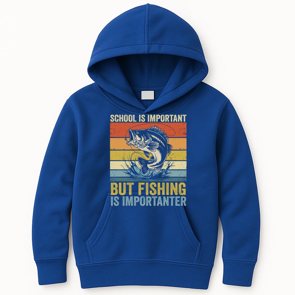 School Is Important But Fishing Is Importanter Funny Fishing Gift Kids Hoodie