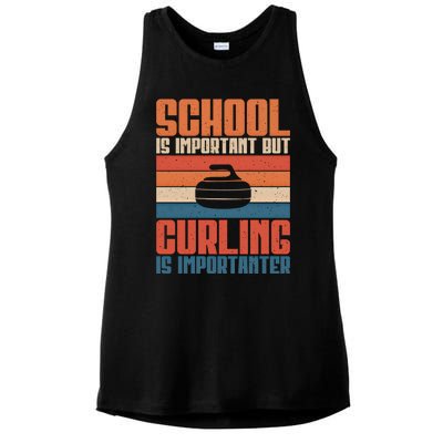 School Is Important But Curling Is Importanter Curling Gift Ladies PosiCharge Tri-Blend Wicking Tank