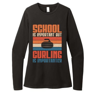 School Is Important But Curling Is Importanter Curling Gift Womens CVC Long Sleeve Shirt