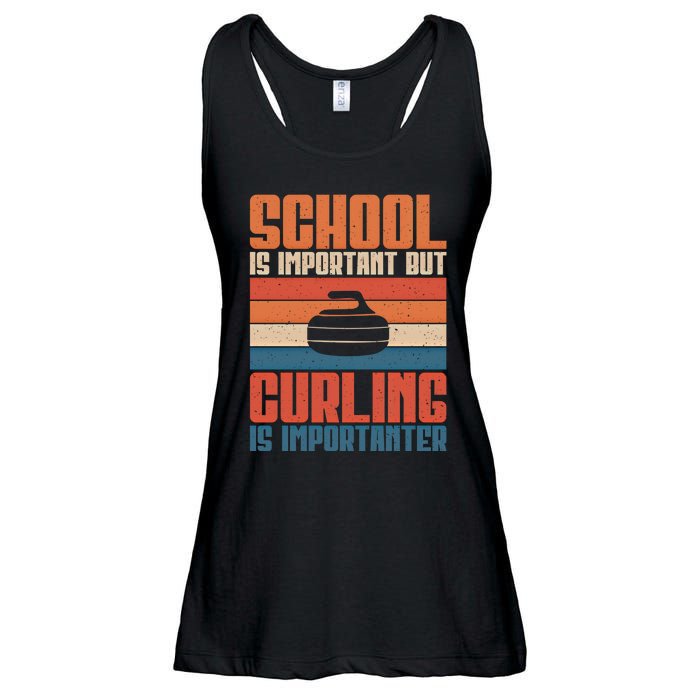 School Is Important But Curling Is Importanter Curling Gift Ladies Essential Flowy Tank