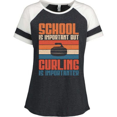 School Is Important But Curling Is Importanter Curling Gift Enza Ladies Jersey Colorblock Tee