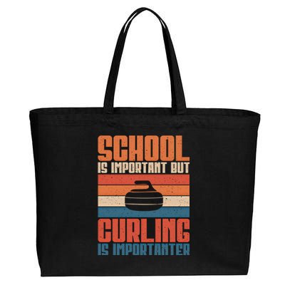 School Is Important But Curling Is Importanter Curling Gift Cotton Canvas Jumbo Tote