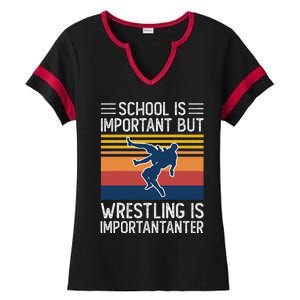 School Is Important But Wrestling Is Importanter Funny Ladies Halftime Notch Neck Tee