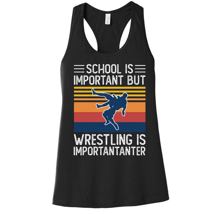 School Is Important But Wrestling Is Importanter Funny Women's Racerback Tank