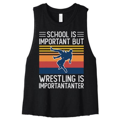 School Is Important But Wrestling Is Importanter Funny Women's Racerback Cropped Tank