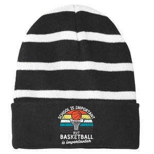 School Is Important But Basketball Is Importanter Striped Beanie with Solid Band