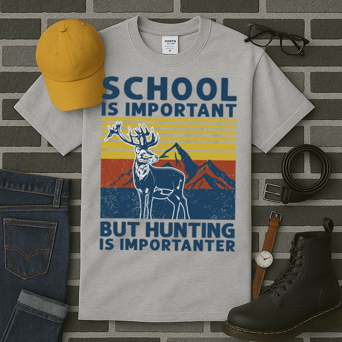School Is Important But Hunting Is Importanter Deer Hunting Tall T-Shirt