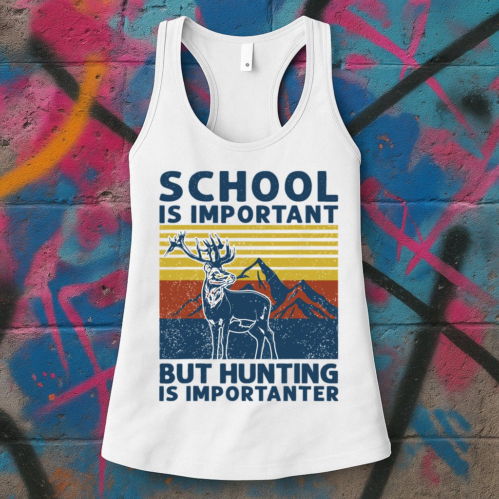 School Is Important But Hunting Is Importanter Deer Hunting Womens Tank Top