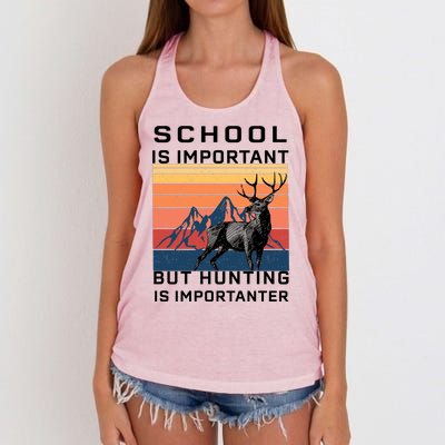 School Is Important But Hunting Is Importanter Women's Knotted Racerback Tank