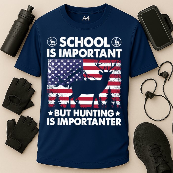 School Is Important But Hunting Is Importanter Funny Hunting Performance Shirt