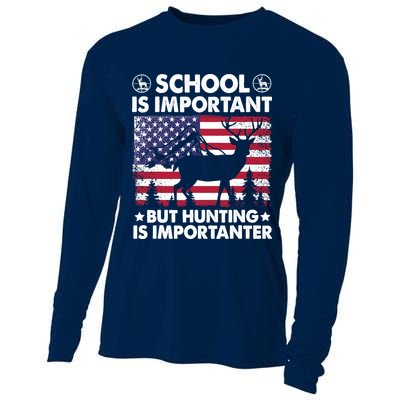 School Is Important But Hunting Is Importanter Funny Hunting Cooling Performance Long Sleeve Crew