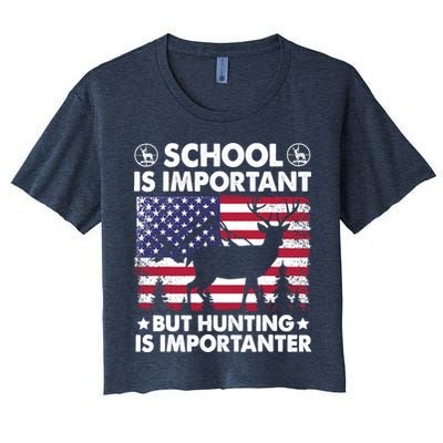 School Is Important But Hunting Is Importanter Funny Hunting Crop Top