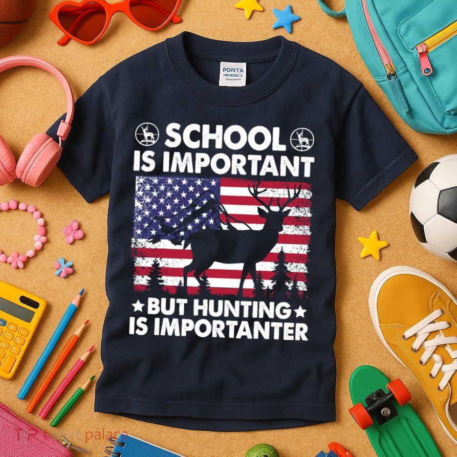 School Is Important But Hunting Is Importanter Funny Hunting Kids T-Shirt