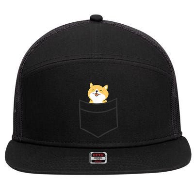 Shiba Inu In A Pocket Cute Pocket Shiba Inu 7 Panel Mesh Trucker Snapback Hat