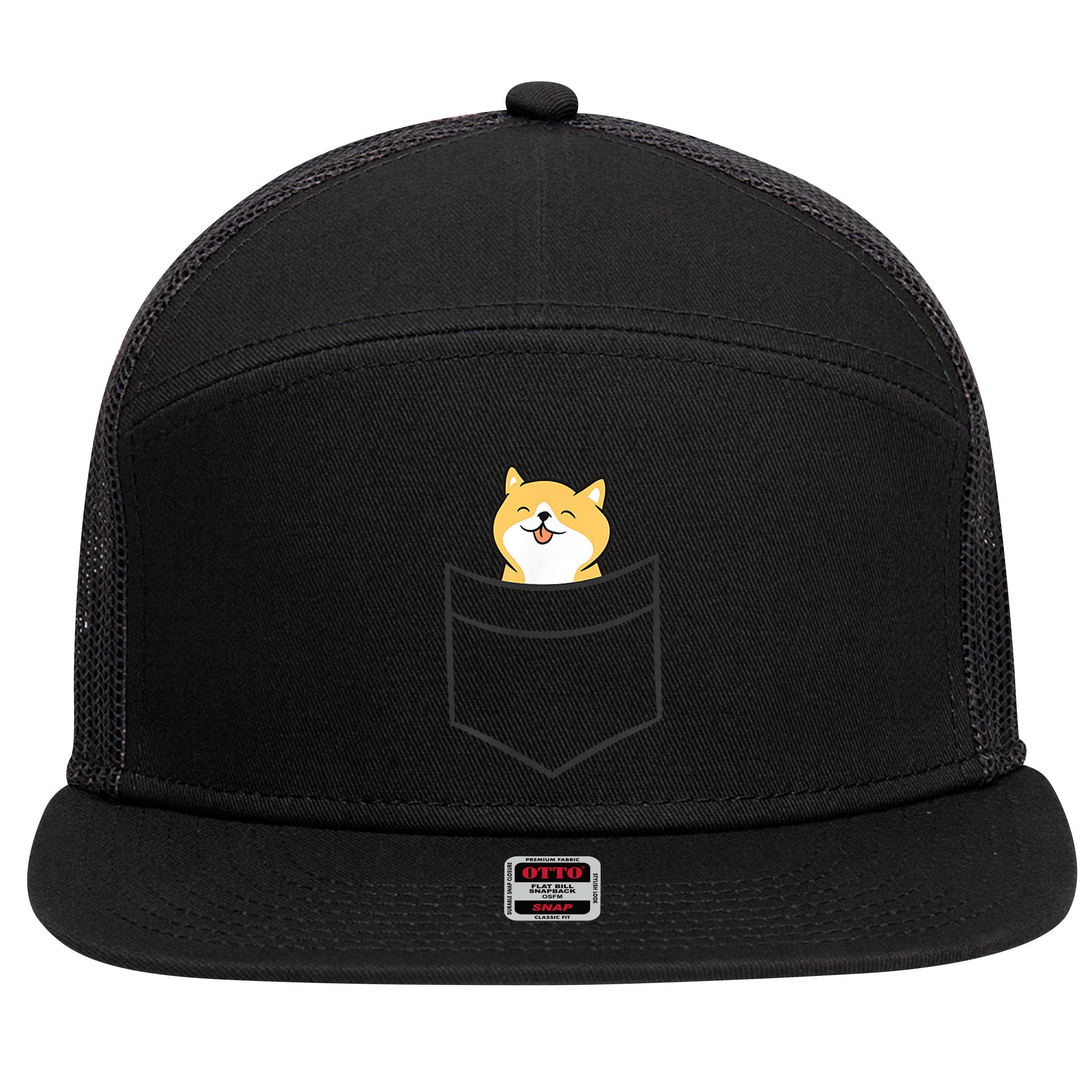 Shiba Inu In A Pocket Cute Pocket Shiba Inu 7 Panel Mesh Trucker Snapback Hat