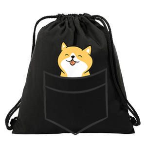 Shiba Inu In A Pocket Cute Pocket Shiba Inu Drawstring Bag