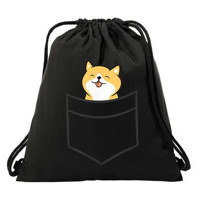 Shiba Inu In A Pocket Cute Pocket Shiba Inu Drawstring Bag