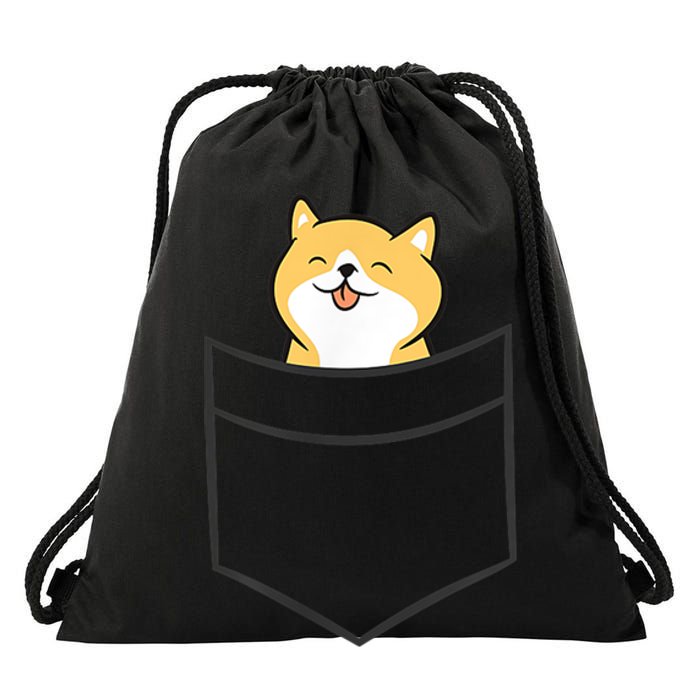 Shiba Inu In A Pocket Cute Pocket Shiba Inu Drawstring Bag