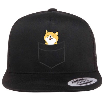 Shiba Inu In A Pocket Cute Pocket Shiba Inu Flatbill Hat