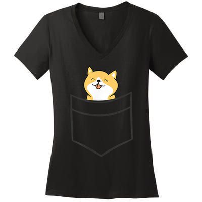Shiba Inu In A Pocket Cute Pocket Shiba Inu Women's V-Neck T-Shirt