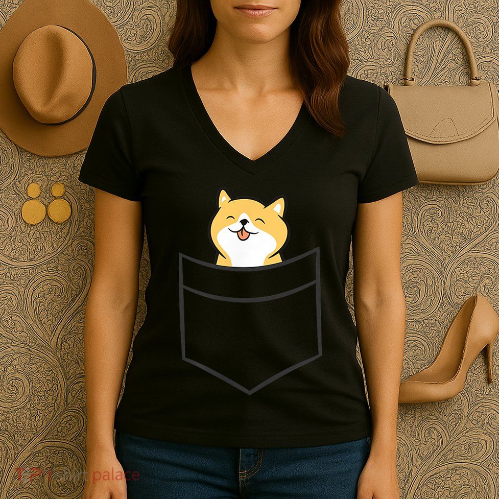 Shiba Inu In A Pocket Cute Pocket Shiba Inu Women's V-Neck T-Shirt
