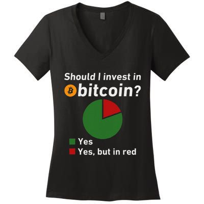 Should I Invest In Bitcoin Yes Pie Chart Funny Crypto Women's V-Neck T-Shirt