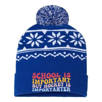 School Is Important But Hockey Is Importanter Funny Player Cool Gift USA-Made Snowflake Beanie