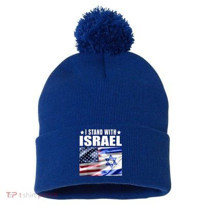 Support Israel I Stand With Israel Us Israel Flag Combined Pom Pom 12in Knit Beanie