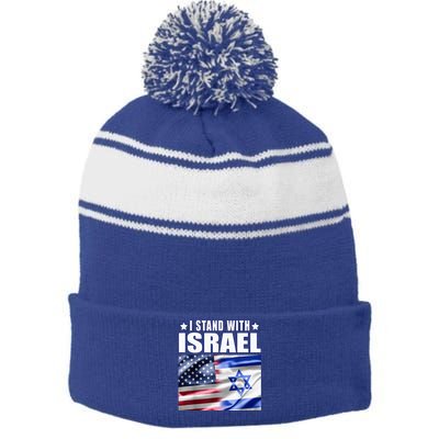 Support Israel I Stand With Israel Us Israel Flag Combined Stripe Pom Pom Beanie