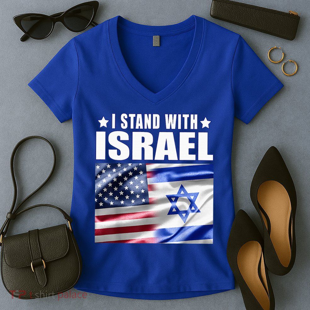 Support Israel I Stand With Israel Us Israel Flag Combined Women's V-Neck T-Shirt