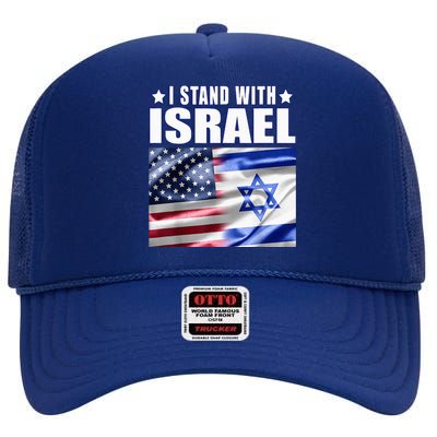 Support Israel I Stand With Israel Us Israel Flag Combined High Crown Mesh Back Trucker Hat