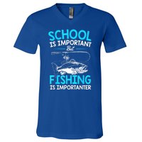 School Is Important But Fishing Importanter Fish Lover Teen Boy Fishing Gift V-Neck T-Shirt