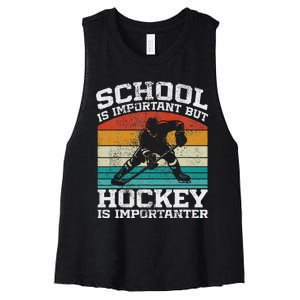 School Is Important But Hockey Is Importanter Women's Racerback Cropped Tank