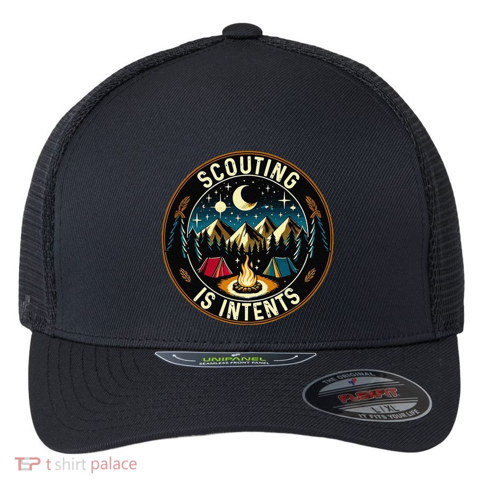 Scouting Is Intents Scout Camper Camping Flexfit Unipanel Trucker Cap