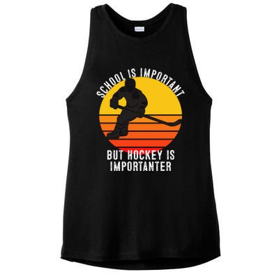 School Is Important But Hockey Is Importanter Funny Sports Gift Ladies PosiCharge Tri-Blend Wicking Tank