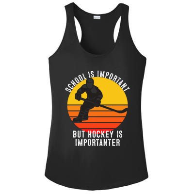 School Is Important But Hockey Is Importanter Funny Sports Gift Ladies PosiCharge Competitor Racerback Tank