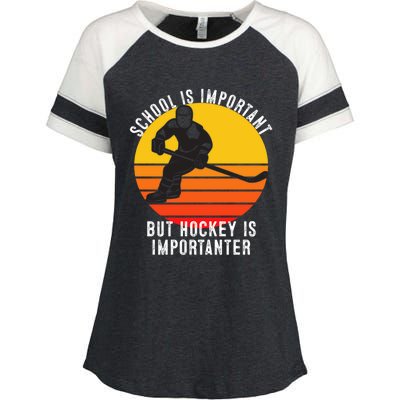 School Is Important But Hockey Is Importanter Funny Sports Gift Enza Ladies Jersey Colorblock Tee