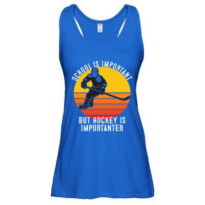 School Is Important But Hockey Is Importanter Funny Sports Gift Ladies Essential Flowy Tank