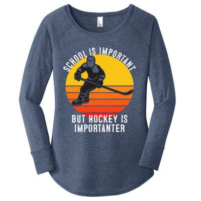 School Is Important But Hockey Is Importanter Funny Sports Gift Women's Perfect Tri Tunic Long Sleeve Shirt