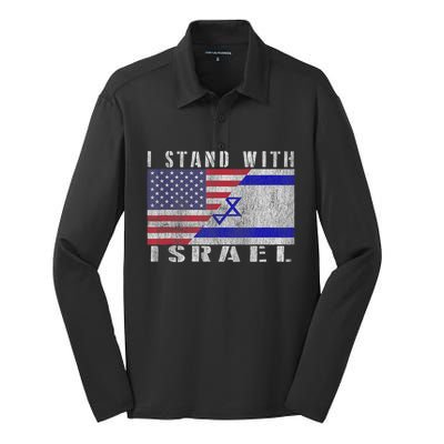 Support Israel I Stand With Israel Israel Flag/American Flag Silk Touch Performance Long Sleeve Polo