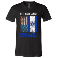 Support Israel I Stand With Israel Usa American Israeli Flag V-Neck T-Shirt