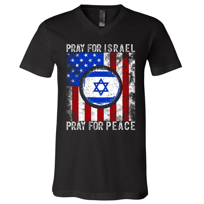 Support Israel I Stand With Israel Pray For Israel America Flag V-Neck T-Shirt