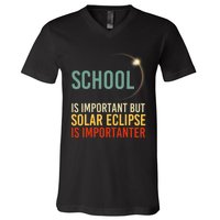 School Is Important But Solar Eclipse Is Importanter Funny V-Neck T-Shirt