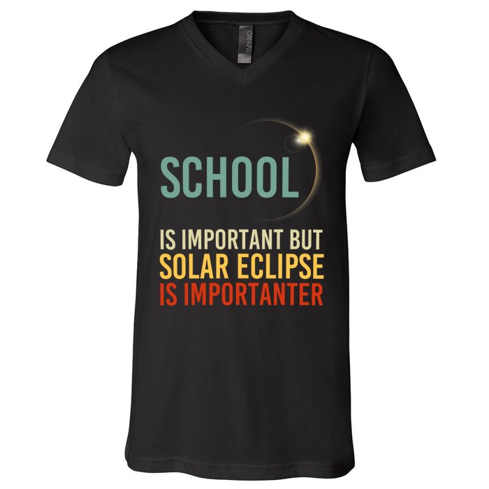 School Is Important But Solar Eclipse Is Importanter Funny V-Neck T-Shirt