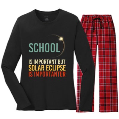 School Is Important But Solar Eclipse Is Importanter Funny Women's Long Sleeve Flannel Pajama Set 