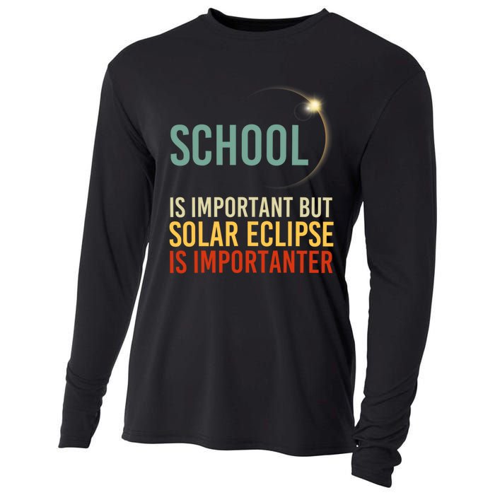 School Is Important But Solar Eclipse Is Importanter Funny Cooling Performance Long Sleeve Crew