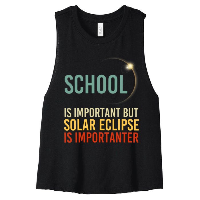 School Is Important But Solar Eclipse Is Importanter Funny Women's Racerback Cropped Tank