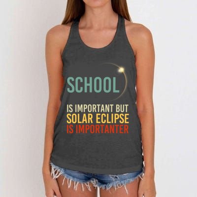 School Is Important But Solar Eclipse Is Importanter Funny Women's Knotted Racerback Tank