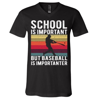 School Is Important But Baseball Is Importanter Vintage V-Neck T-Shirt